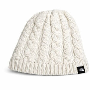 The North Face Ivory Minna Beanie Chunky Cable Knit Warm Plush Lined Winter Hat